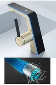 OEM Akıllı Dijital Sıcaklık Led Ekran Banyo Lavabo Bataryası Mat Gold 2 Akış Ayarı İthal 7 Yıl Garanti thumbnail 5