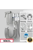 OEM Banyo Bide Basınçlı Püskürtücü Taharet Musluğu Klozet Hortumu Nikel Renk İthal 7 Yıl Garantili thumbnail 1