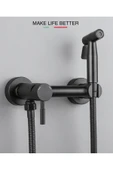 OEM Banyo Tuvalet Bide Basınçlı Püskürtücü Taharet Musluğu Çift Su Girişli Siyah İthal 7 Yıl Garantili - 8