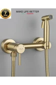 OEM Banyo Tuvalet Bide Basınçlı Püskürtücü Taharet Musluğu Çift Su Girişli Mat Gold İthal 7 Yıl Garanti thumbnail 1