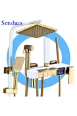 OEM Dijital Sıcaklık Led Ekranlı Banyo Duş Seti Piyano Tuşlu Yeni Beyaz Gold 7 Yıl Garantili İthal thumbnail 5