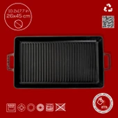 Lava Döküm Dikdörtgen Izgara Tavası Döküm Demir Yekpare Çift Kulplu Ölçü 26x45cm.-Bordo thumbnail 4