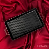 Lava Döküm Dikdörtgen Izgara Tavası Döküm Demir Yekpare Çift Kulplu Ölçü 26x45cm.-Bordo thumbnail 7