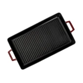 Lava Döküm Dikdörtgen Izgara Tavası Döküm Demir Yekpare Çift Kulplu Ölçü 26x45cm.-Bordo thumbnail 3