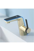 OEM Akıllı Dijital Sıcaklık Led Ekran Banyo Lavabo Bataryası Mat Gold 2 Akış Ayarı İthal 7 Yıl Garanti thumbnail 2