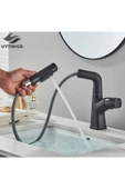OEM Banyo Lavabo Bataryası Asansörlü Yeni Sistem Mat Siyah Spiralli Ve Fiskiyeli 7 Yıl Garantili İthal thumbnail 2