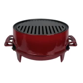 Lava Döküm Yuvarlak Mangal Izgara Set Döküm Demir Yekpare Çift Kulplu Çap (Ø)36cm.-Bordo - 1