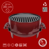 Lava Döküm Yuvarlak Mangal Izgara Set Döküm Demir Yekpare Çift Kulplu Çap (Ø)36cm.-Bordo - 4