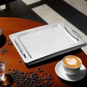 Nehir rana paslanmaz çelik tepsi kahve tepsisi - servis tepsisi 36x26 cm. - 1