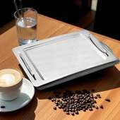 Nehir rana paslanmaz çelik tepsi kahve tepsisi - servis tepsisi 36x26 cm. - 2