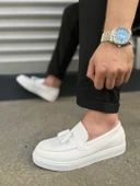 JY153 Bloom Bağcıksız Püsküllü Cilt Erkek Günlük Spor Klasik Ayakkabı CBT - Beyaz thumbnail 3