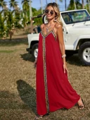 Kadın Askılı V Yakalı Etnik şerit Detaylı Uzun Viskon Elbise thumbnail 6