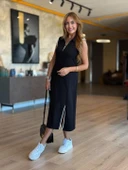 Kadın Modal Kumaş Fermuarlı Kolsuz Midi Boy Elbise thumbnail 5