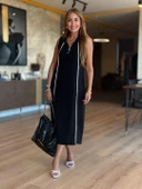 Kadın Modal Kumaş şerit Detaylı Fermuarlı Midi Elbise thumbnail 1