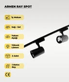 Armen 2 Adet Siyah Kasa Günışığı Ray Spot Set  ve 1 Metre Ray Set - 1