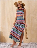 Kadın Bisiklet Yaka Cizgi Desen Süprem Elbise thumbnail 1