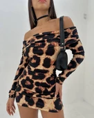 Kadın Madonna Mendil Yaka Leopar Desen Mini Elbise thumbnail 1