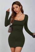 Kadın Uzun Kollu Kare Yaka Iç Göstermeyen Mini Elbise thumbnail 1