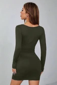 Kadın Uzun Kollu Kare Yaka Iç Göstermeyen Mini Elbise thumbnail 3