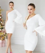 Kadın Kayık Yaka Kolu Salaş Püskül Detay Kalem Mini Elbise thumbnail 2