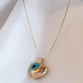 Nazar Boncuklu Gold Kaplama Açılır Kapanır İsim Yazılabilen Gümüş Kolye thumbnail 1