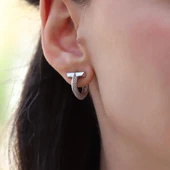 Yarı Taşlı T Halka Gümüş Küpe thumbnail 7