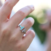 Turkuaz Mineli  T Gümüş Yüzük thumbnail 2