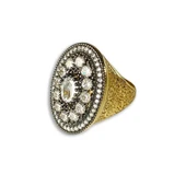 Oval Elmas Montür Modeli Gold Gümüş Yüzük thumbnail 6