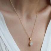 Sedef Doğal Taş Gold Kaplama  Gümüş Kolye thumbnail 4