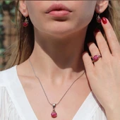 Kök Yakut Taşlı Gümüş Otantik Set - 1