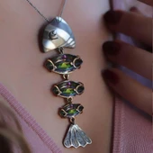 Mistik Topaz Taşlı 925 Ayar Gümüş Tasarım Balık Kolye thumbnail 2