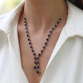 Kök Safir Taşlı Otantik Gümüş Kolye thumbnail 2