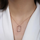 S Harfi Zirkon Taşlı Rose Gold Kaplama Çerçeveli Gümüş Kolye thumbnail 2