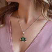 Kök Zümrüt Taşlı El İşi Otantik 925 Ayar Gümüş Kolye thumbnail 2