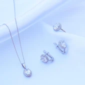 Etrafı Pırıltılı Taşlarla Çevrili Elips Montür Sky Diamond Gümüş Set thumbnail 5