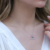 Renkli Zirkon Taşlı Gökkuşağı Gümüş Kolye thumbnail 1