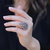 Damla Elmas Montür Modeli Rose Gold Gümüş Yüzük thumbnail 3