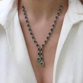 Kök Zümrüt Taşlı Otantik Gümüş Kolye thumbnail 1