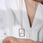 A Harfi Zirkon Taşlı Rose Gold Kaplama Çerçeveli Gümüş Kolye thumbnail 1