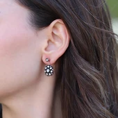 Yuvarlak Elmas Montür Rose Gold Kaplama Gümüş Küpe thumbnail 3