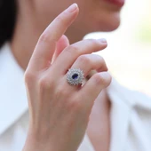 Ortası Safir Taşlı Elips Mekik Gümüş Yüzük thumbnail 4