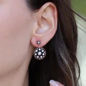 Yuvarlak Elmas Montür Rose Gold Kaplama Gümüş Küpe thumbnail 1