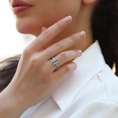 Turkuaz Mineli  T Gümüş Yüzük thumbnail 1