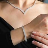 Zirkon Taşlı Su Yolu 925 Ayar Gümüş Set thumbnail 5