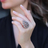 Damla Elmas Montür Modeli Rose Gold Gümüş Yüzük thumbnail 4