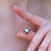 Elmas Montür Modeli Taşlı Rose Gold Gümüş Kolye thumbnail 2