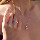 Etrafı Pırıltılı Taşlarla Çevrili Elips Montür Sky Diamond Gümüş Set thumbnail 3