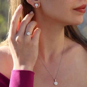 Etrafı Pırıltılı Taşlarla Çevrili Yuvarlak Montür Sky Diamond Gümüş Set thumbnail 1