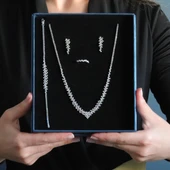 Zirkon Taşlı Pırlanta Modeli 925 Ayar Gümüş Set - 7