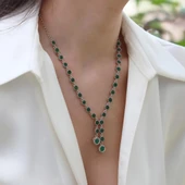 Kök Zümrüt Taşlı Otantik Gümüş Kolye thumbnail 2